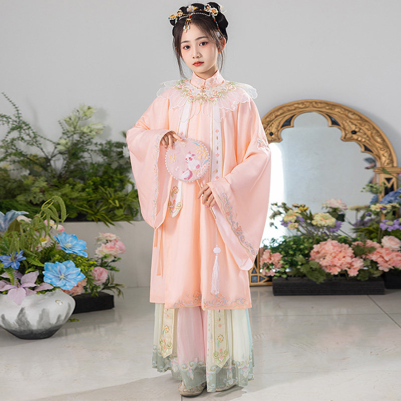 汉服女童明制云肩国风超仙襦裙簪花立领对襟大袖衫套装春秋新款