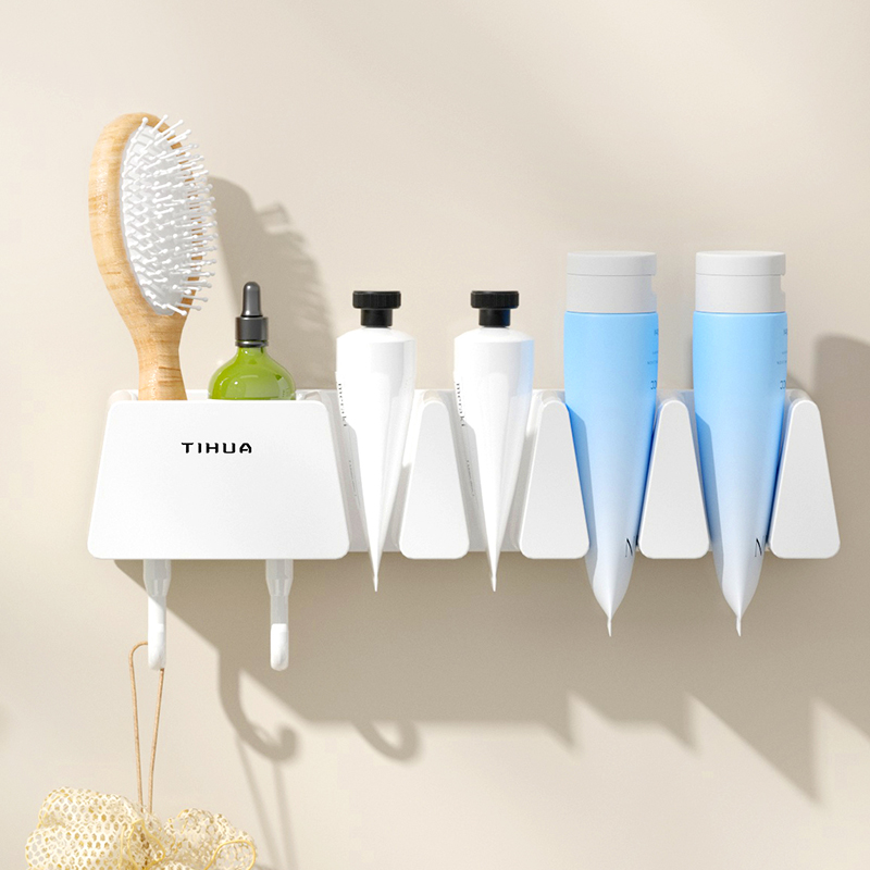 洗面奶牙膏收纳架挂壁式免打孔卫生间化妆品吹风机置物架护肤品