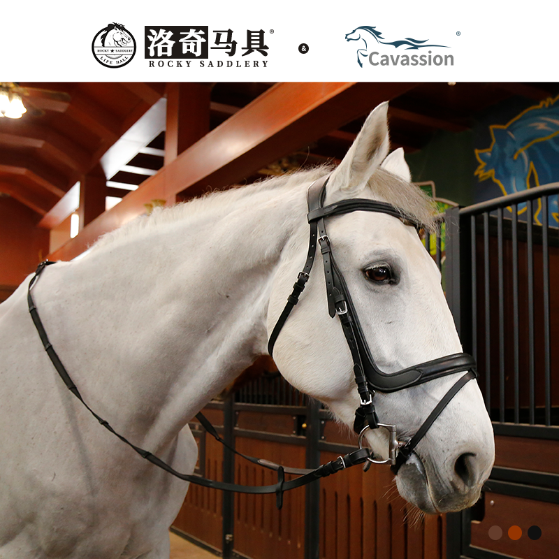 cavassion牛皮水勒缰 马体工程款缰绳 骑马 马术洛奇马具8218105