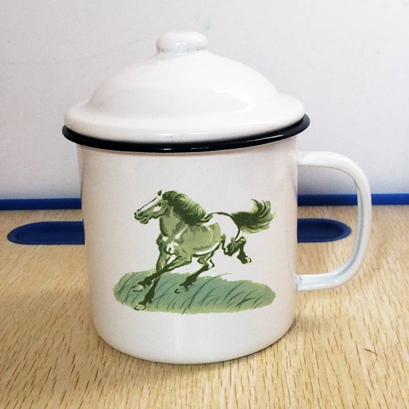 加厚带盖搪瓷杯怀旧复古经典老式大小号铁茶缸大容量可爱定制水杯