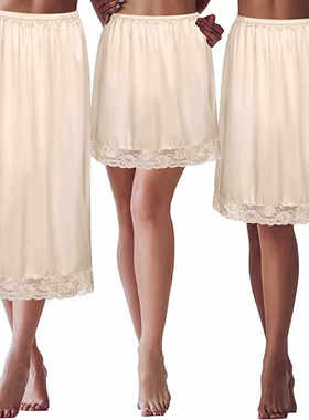 加大码underskirt缎面内衬裙5090蕾丝中长半身裙夏女A字打底短裙