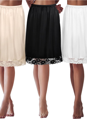 加大码underskirt真丝内衬裙5090蕾丝中长半身裙夏女A字打底短裙