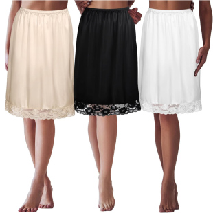 加大码 underskirt真丝内衬裙5090蕾丝中长半身裙夏女A字打底短裙