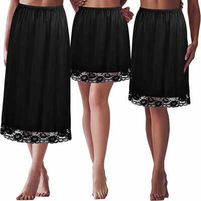 夏季女大码underskirt缎面内衬裙蕾丝中长半身裙A字打底短裙5090