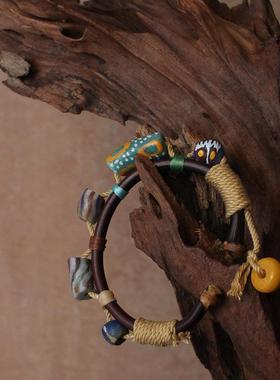 FHSTUDIO小众全手工设计非洲琉璃珠鸡血藤个性多彩孤品手镯