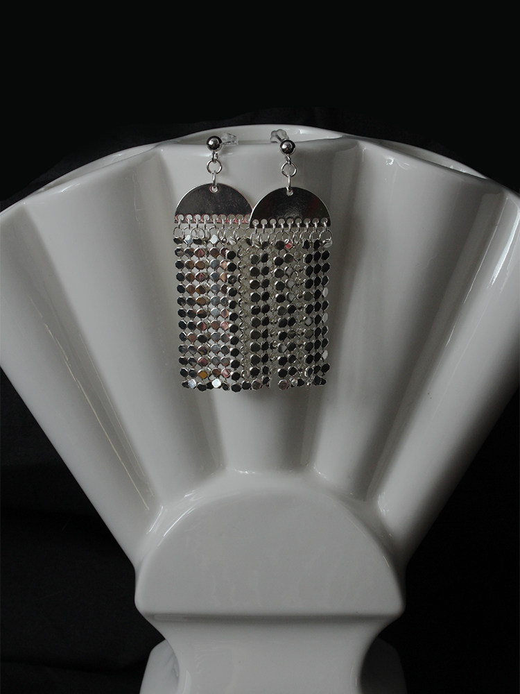 FHSTUDIO原创设计半圆镀银流苏闪光法式高级耳环耳夹,饰品/流行首饰/时尚饰品新,耳环,淘宝优惠券,粉丝福利购,淘宝优惠卷