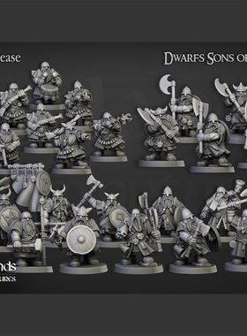 【矮人】双手斧战士 持盾步兵 队长 旗手 中古战争锤神棋子模型