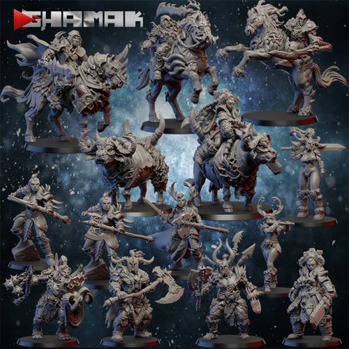 女野蛮人公牛骑兵战士桌游模型