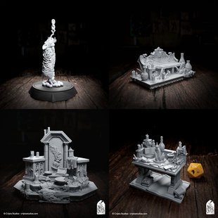 中古教堂 祭坛 炼金师桌椅 死猪祭品 龙与地下城dnd场景白模模型