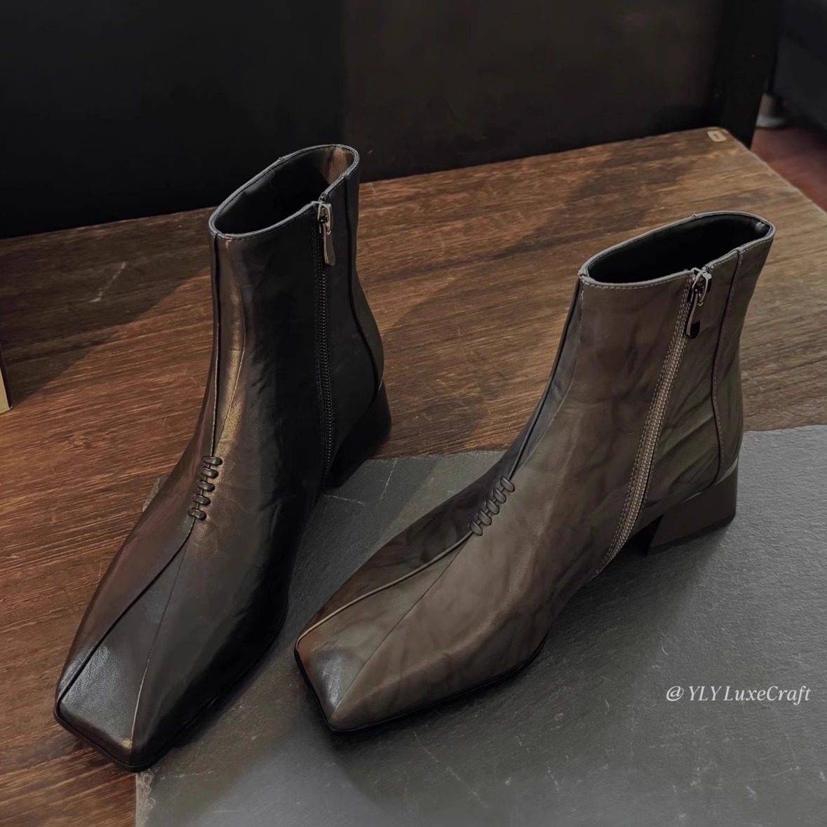 短靴女冬季新款粗跟灰色时尚百搭低跟方头时装靴大码女鞋H158-279,女鞋,时装靴,淘宝优惠券,粉丝福利购,淘宝优惠卷