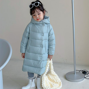 2022冬季新品亲子同款儿童羽绒服中长款白鸭绒连帽加厚男女童厚外