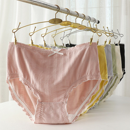 日系大码螺纹棉中腰胖mm内裤女生