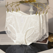 日系白色内裤 女大码 蕾丝中高腰胖mm200斤牛奶丝莫代尔棉性感无痕