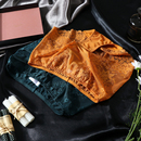 墨绿色大码 女蕾丝提花网纱透视性感诱惑中腰透气胖mm桔色 平角内裤