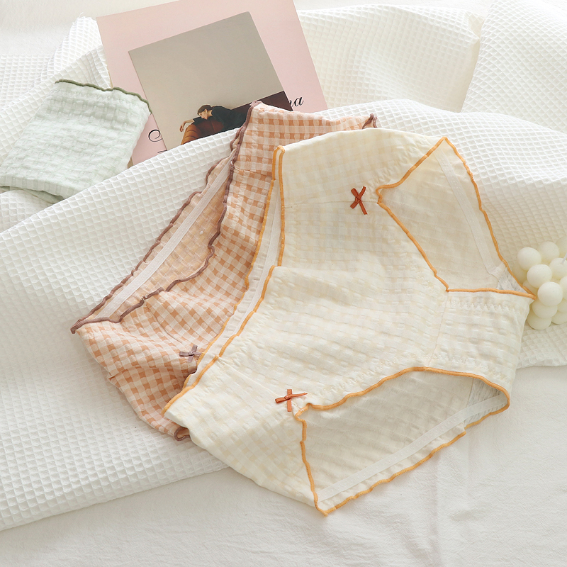 日系格子大码内裤女生胖mm200斤