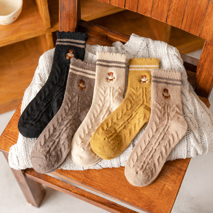 羊毛袜子女秋冬保暖加厚中筒女袜ins长款堆堆袜潮流百搭麻花新款