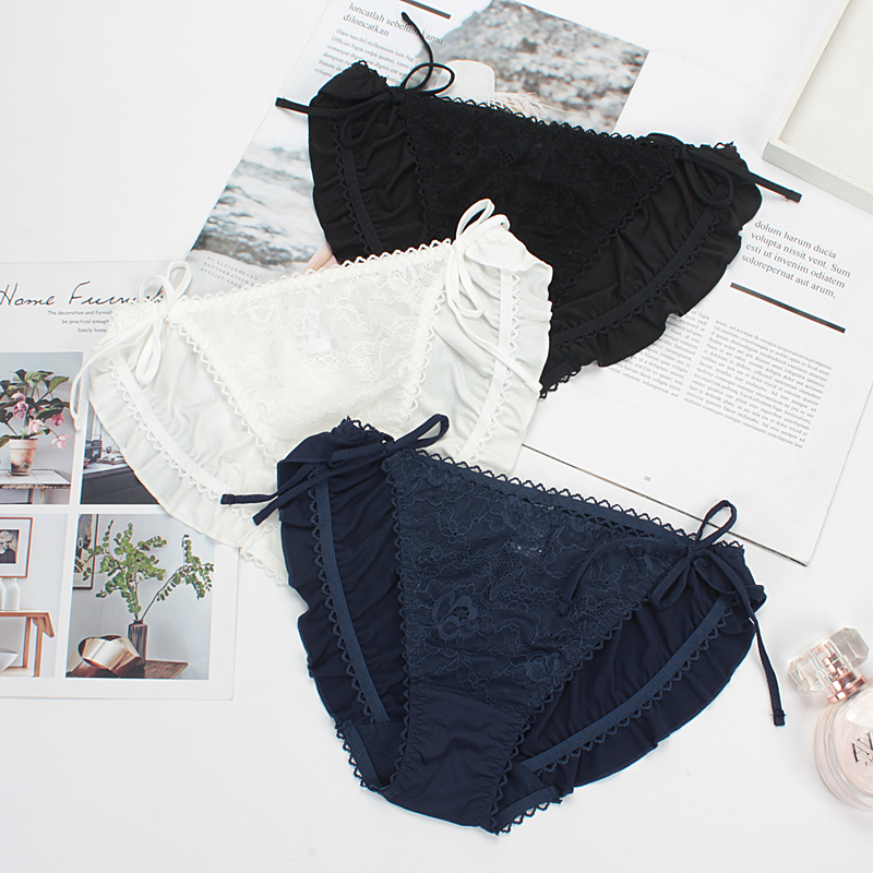 黑色系带内裤女蕾丝绑带少女性感