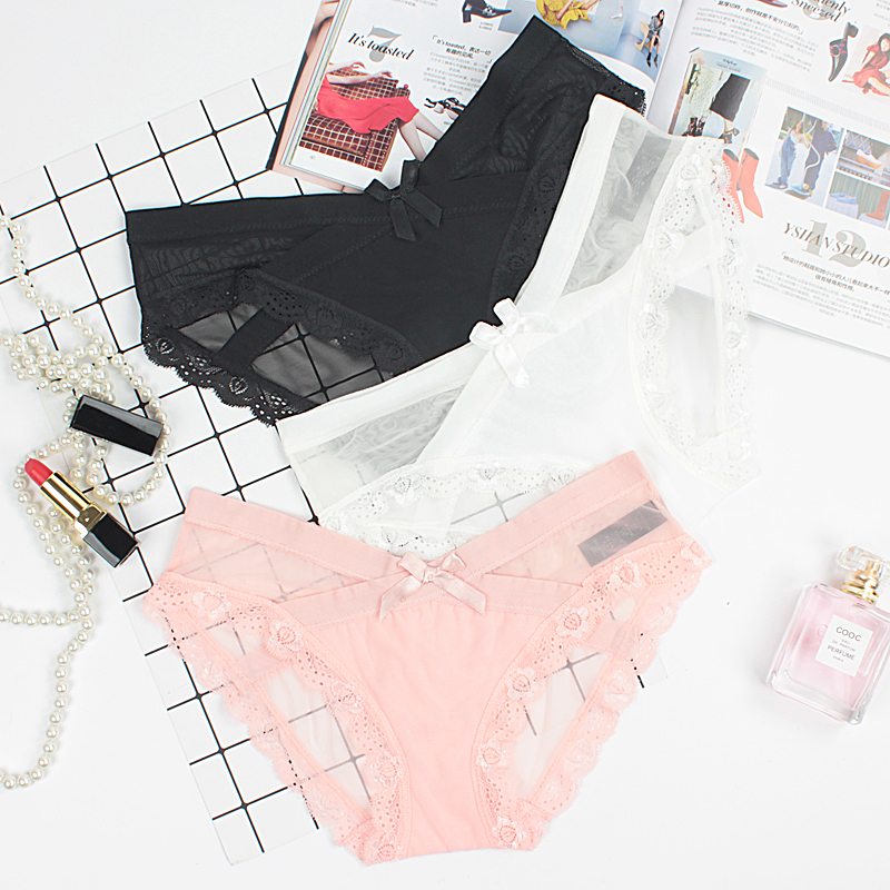 性感内裤女低腰蕾丝边超薄网纱