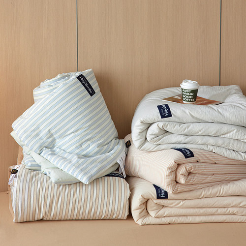 A类无印全棉色织水洗棉夏被春秋被四件套 可水洗单双人大豆棉被子