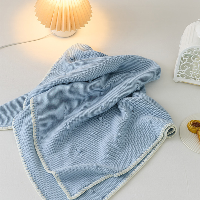 婴儿全棉毛线针织盖毯 宝宝拍照小毯子 午睡毯 摇篮毛毯推车盖毯