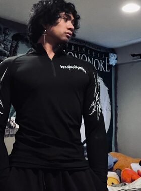 Breathedivinity毒液飞镖美式健身半拉链训练修身速干运动长袖男