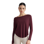 莫代尔罗纹瑜伽服女宽松露肩瑜伽上衣休闲慵懒风运动健身长袖