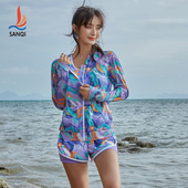 防晒衣三件套泡温泉游泳衣 保守平角裤 运动款 分体泳衣女士新款