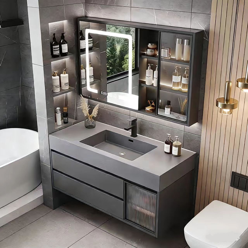 轻奢浴室柜现代简约卫生间岩石一体盆洗脸盆柜组合洗漱台镜柜套装,家装主材,浴室柜组合,淘宝优惠券,粉丝福利购,淘宝优惠卷