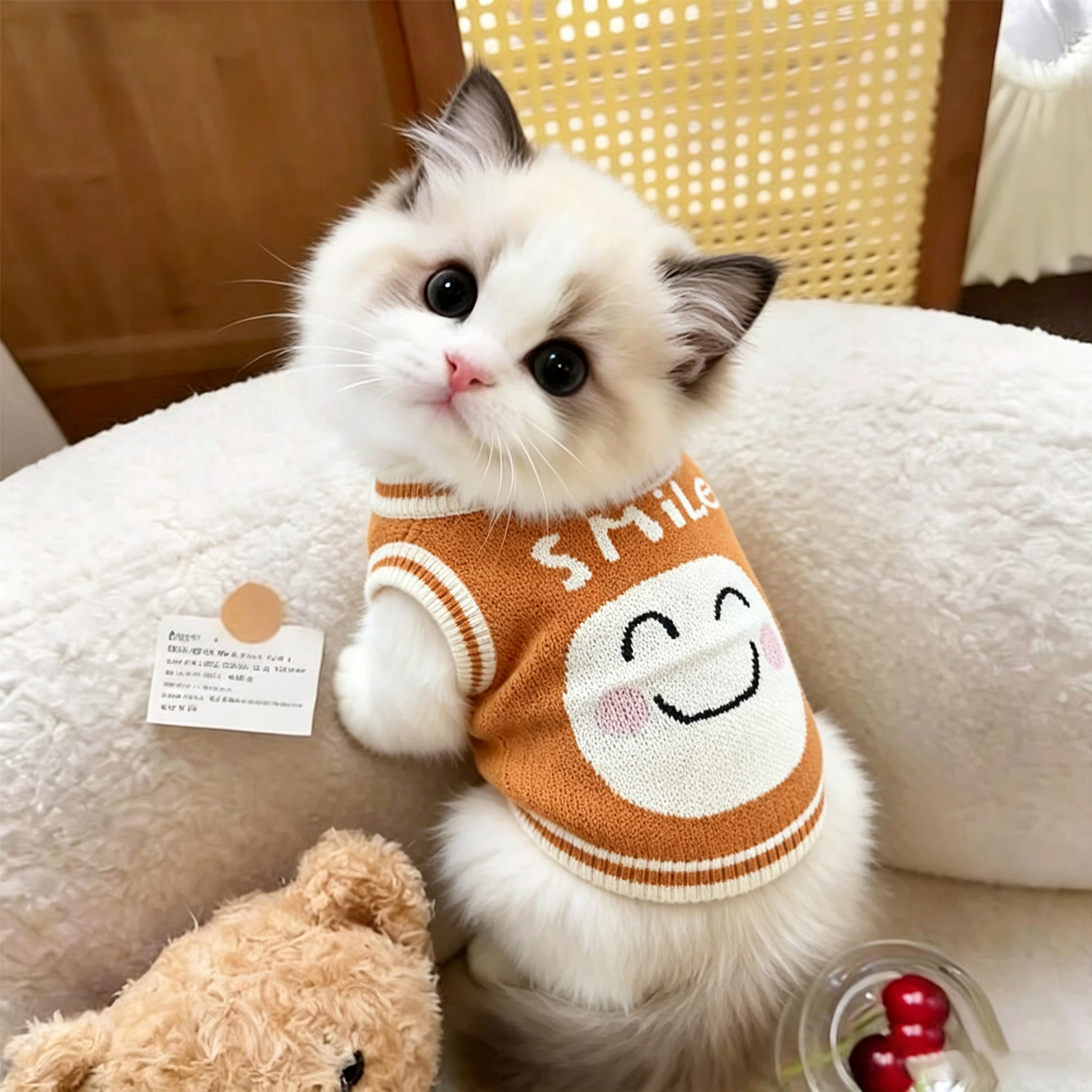 秋冬季宠物猫咪笑脸图案针织毛衣蓝猫防掉毛橘猫高颜值保暖秋冬装
