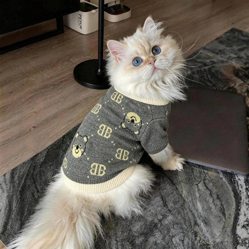 猫猫冬天保暖衣服缅因猫防脏美短高颜值卡通图案防掉毛羊毛衫背心