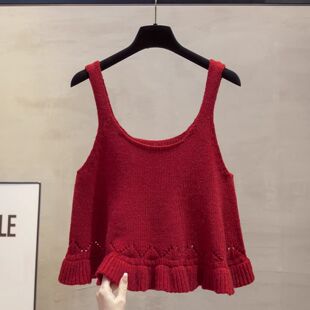 新款甜美减龄U领毛衣马甲女春季宽松显瘦外搭叠穿针织吊带背心女