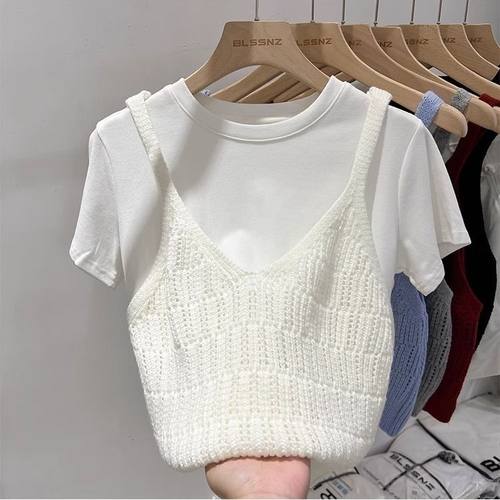 马甲镂空针织吊带背心女夏季小清新新款宽松短款上衣V领内穿外搭