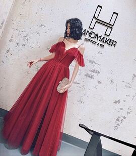 韩式 结婚礼服红色齐地显瘦婚礼礼服 吊带一字肩敬酒服新娘2019春季