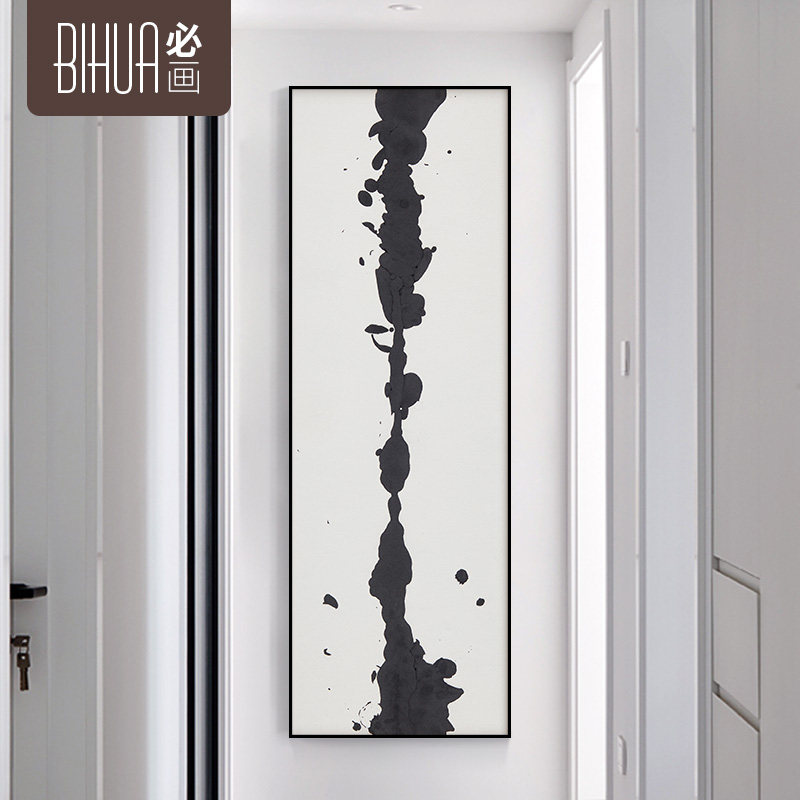必画新中式泼墨抽象印象派玄关挂画装饰画铝合金框书房背景墙壁画