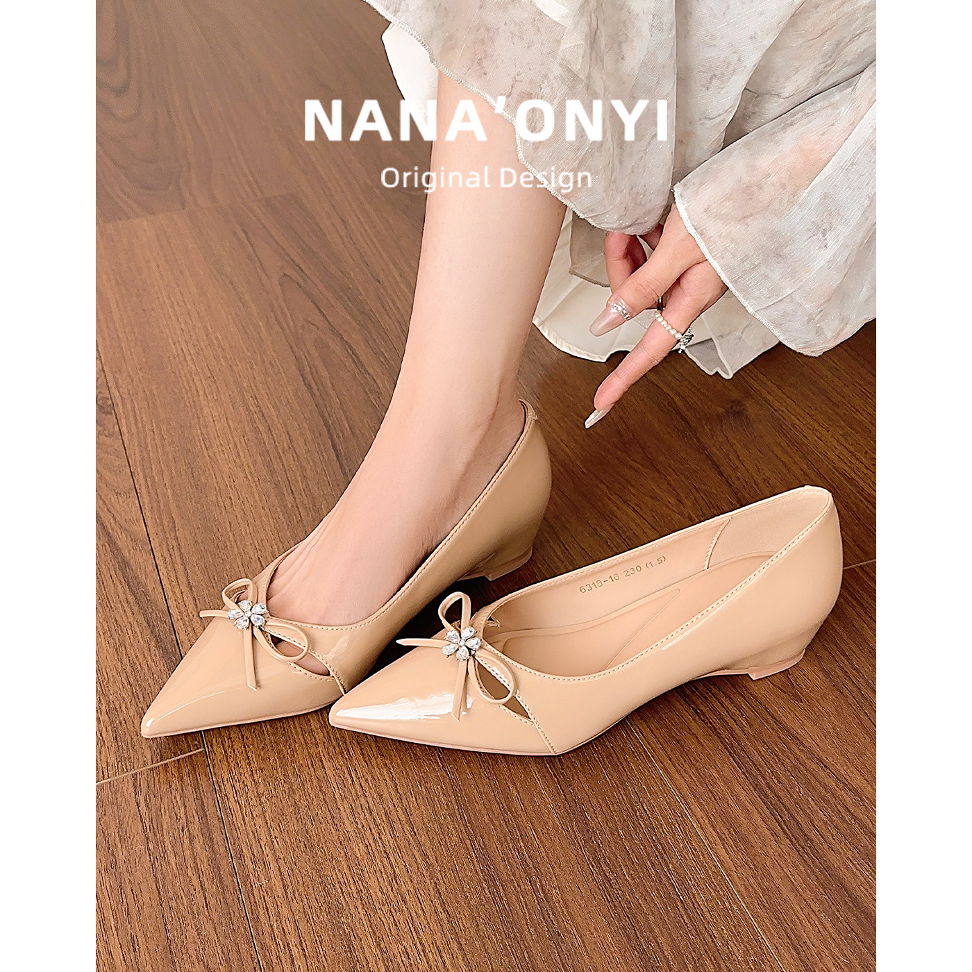 法式尖头内增高女鞋蝴蝶结平底单鞋女2025年新款百搭浅口通勤鞋子