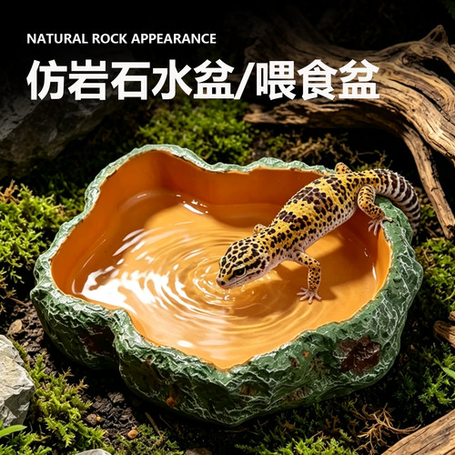 爬宠喂食盆水盆仿真岩石泡澡盆蜥蜴陆龟角蛙守宫宠物蛇爬虫饮水盆