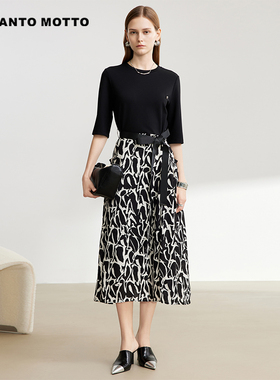 【假两件式长裙】秋季新款法式复古印花A摆连衣裙