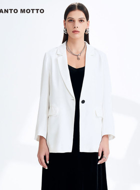 canto motto 雾道通勤一粒扣白色小西装外套