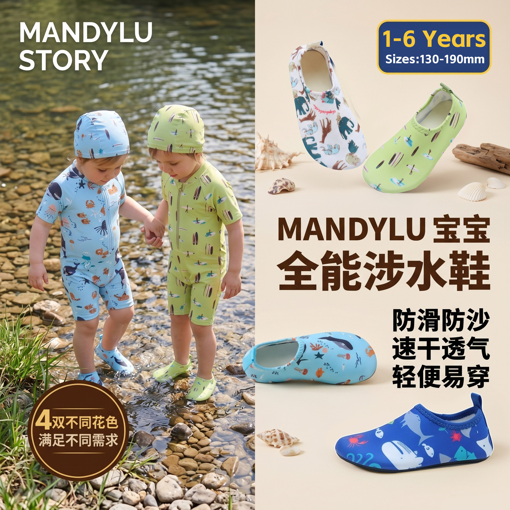 儿童沙滩鞋男童2026新款防滑夏季包头防割赶海溯溪可下水沙滩鞋