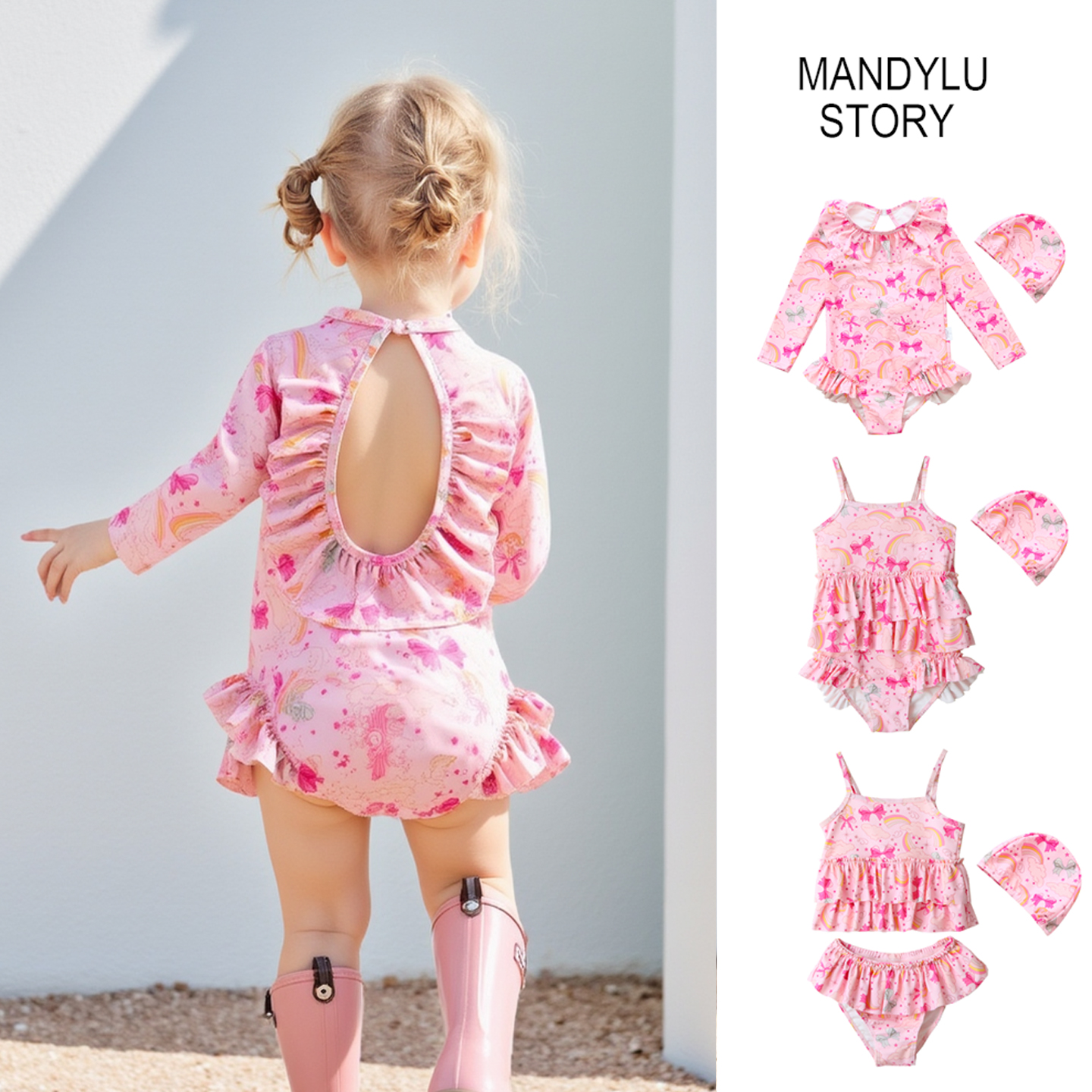 儿童泳衣女孩丹麦KS同款新款可爱a类宝宝泳衣2岁一岁长袖防晒泳衣