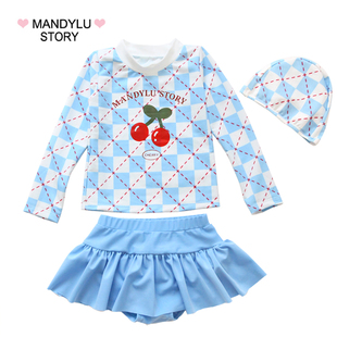 儿童长袖 平角女孩温泉高级儿童女童游泳衣中大童 泳衣分体防晒裙裤