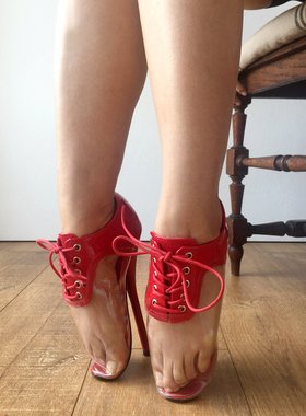 【嘉兴鞋城】红色18厘米漆皮女奴芭蕾鞋脚尖透明芭蕾高跟鞋 BL502