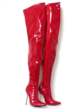 欧美时尚血红色长筒过膝大腿钢管超高跟高筒长靴酒吧演艺女靴A002