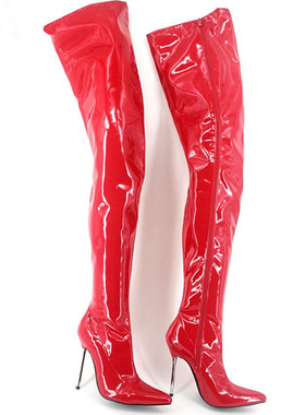 性感鲜红色12CM细跟真人热辣美女走秀过膝长靴 长靴子 女靴 A002
