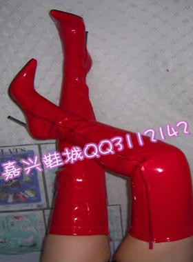 嘉兴鞋城◢◤世界风 红色妖精12CM 过膝靴 长靴 女王调教靴 A002