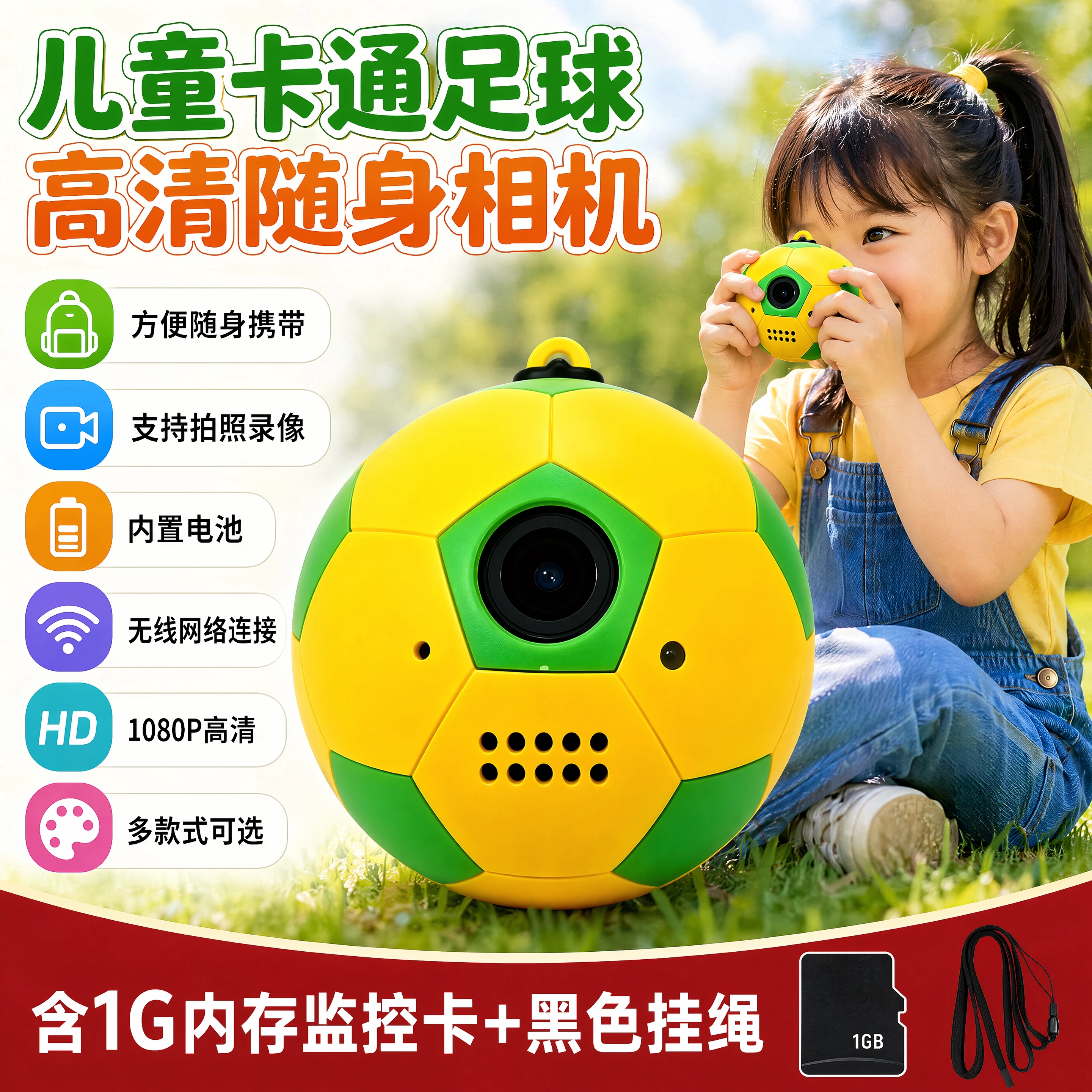 爆款儿童足球相机高清摄像机1080P无线WiFi拍照录像户外运动玩具
