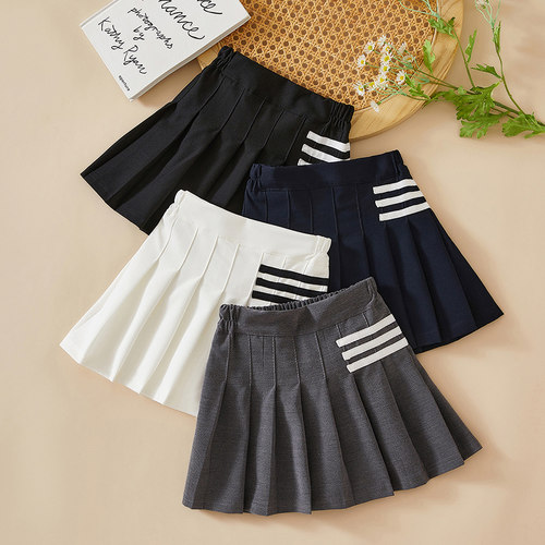 女童半身裙学院风JK校服百褶裙子春秋甜心女孩海军风儿童a字短裙