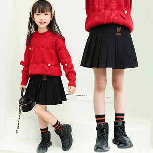 女童半身裙秋冬2025新款儿童学院风毛呢短裙女孩外穿百褶裙子秋冬