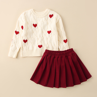 女童半身裙秋冬2025新款学院风儿童红色百褶裙子小女孩短裙洋气