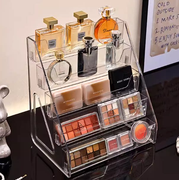 化妆品收纳盒桌面高级感亚克力阶梯架梳妆台护肤品眼影口红置物架